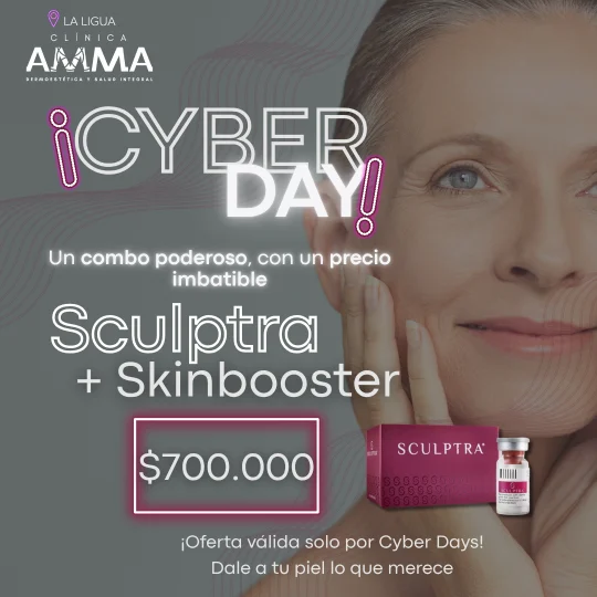 Cyber Day · Sculptra + Skinbooster, pieza gráfica de Clínica AMMA